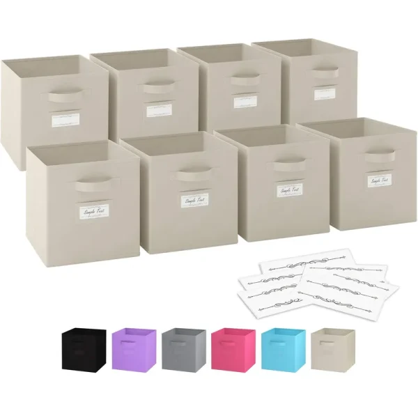 Royexe 11 inch Storage Cubes (Set of 8) Storage Baskets Features Dual Handles & 10 Label Window Cards Cube Storage Bins Foldable Fab