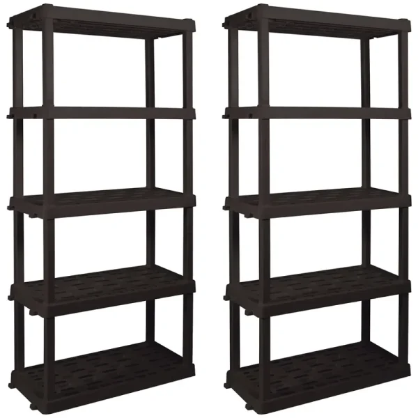 Hyper Tough Large 5 - Tier Shelving Unit, W36 x D18 x H74" Interlocking Multipurpose Organizer, Black, Pack of 2
