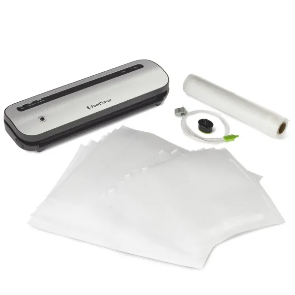 Foodsaver Space-Saving Vacuum Sealer with Bags and Roll, Silver