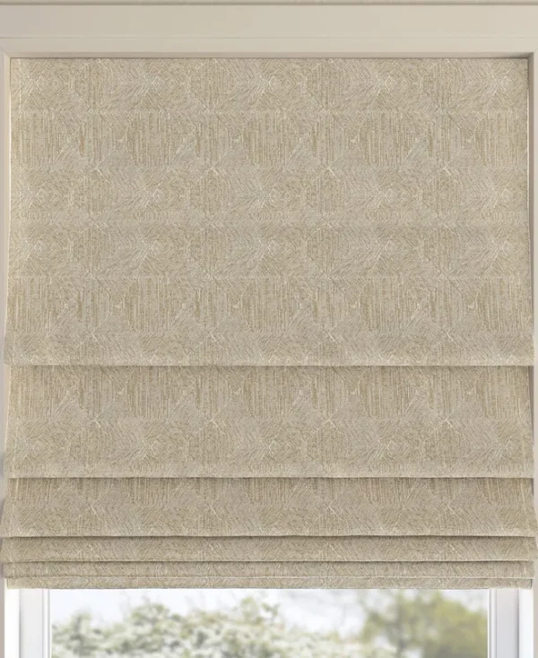 Sun Zero Talmage Tonal Geometric 100% Blackout Cordless Roman Shade, 64" x 39", Champagne