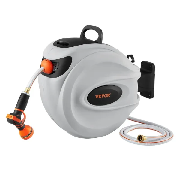 VEVOR Retractable Hose Reel Water Hose Reel 65'x5/8" 180 Swivel Wall-Mounted