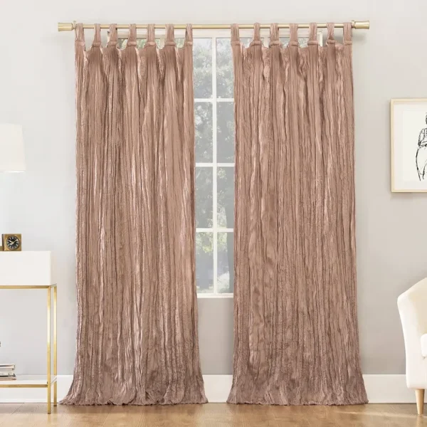 No. 918 Odelia Distressed Velvet Blackout Tab Top Curtain Panel, 50" x 84", Stone