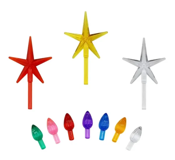 Creative Hobbies Ceramic Christmas Tree Replacement Lights Medium Twist Light Ornaments 100 PC Multi Colors Plus 3 Tree Topper Stars