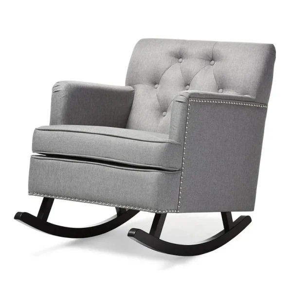 Baxton Studio Bethany Modern and Contemporary Gray Fabric Upholstered Button - Tufted Rocking Chair
