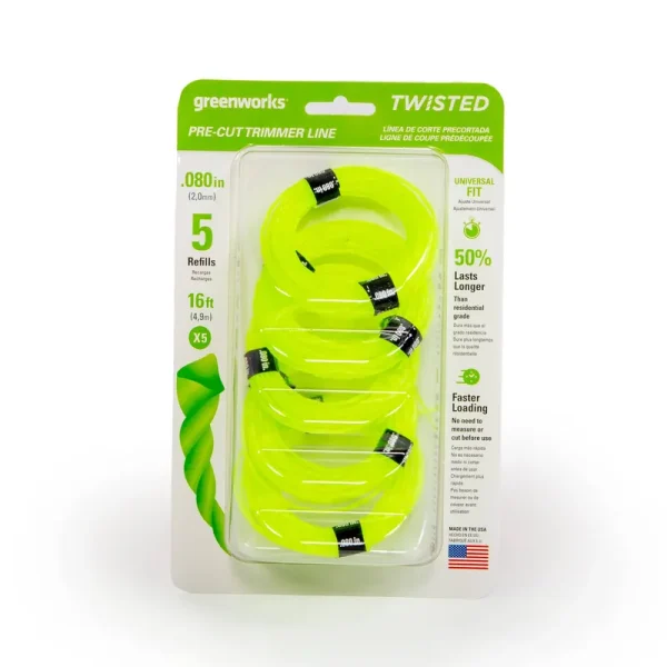 Greenworks 0.080" 5-Pack Pre-Cut Twisted String Trimmer Line