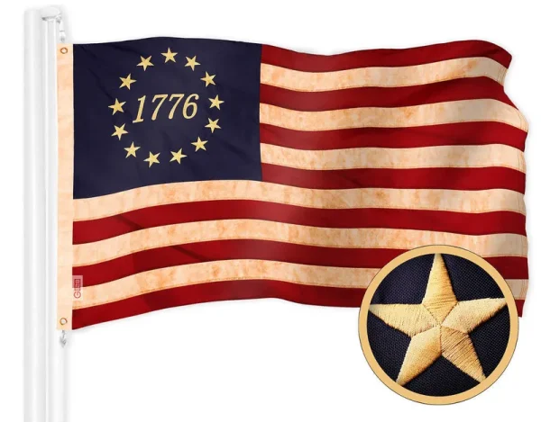 G128 Betsy Ross 1776 Tea-Stained Flag | 3x5 ft | ToughWeave Pro Series Embroidered 420D Polyester | Historical Flag, Embroidered Design, Indoor