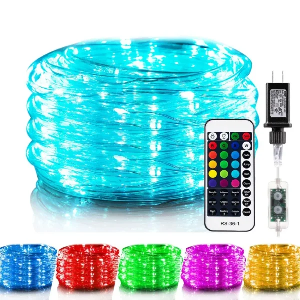 Minetom Color Changing Rope Lights: Outdoor String Lights with Plug & Remote | Twinkle Christmas Lights for Bedroom Wedding Patio Garden Holiday