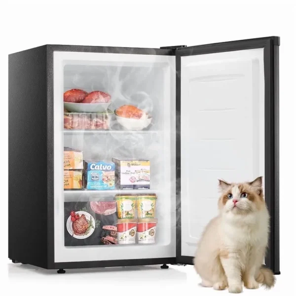 KNDKO 3.2cu.ft Upright Freezer, Compact Freezer with Removable Shelves, Adjustable Thermostat for Home/Kitchen/Office, Black