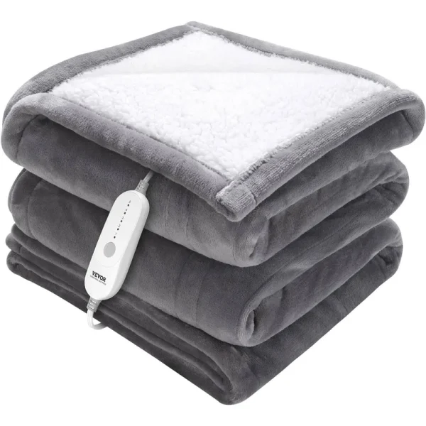 VEVOR Heated Blanket Electric Throw, 50" x 60" Twin size, Soft Flannel & Sherpa Heating Blanket with 3 Hours Timer Auto-off, 5