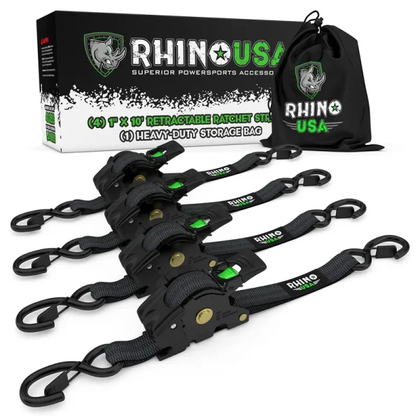 Rhino USA, Inc. 1" x 10' Retractable Ratchet Straps - 4-Pack