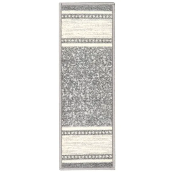 Ottomanson Ottohome Non-Slip Rubberback Bordered 8.5 inch x 26 inch Indoor Stair Treads, 7 Pack, Light Gray