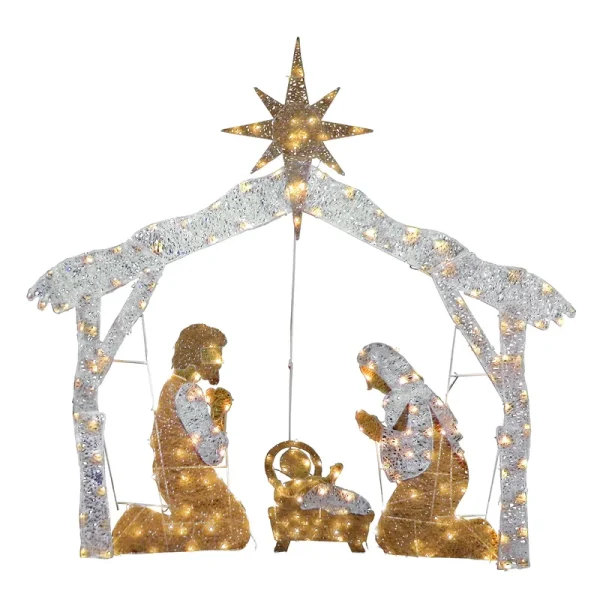 National Tree Company 55" Nativity Scene with Clear Lights - White