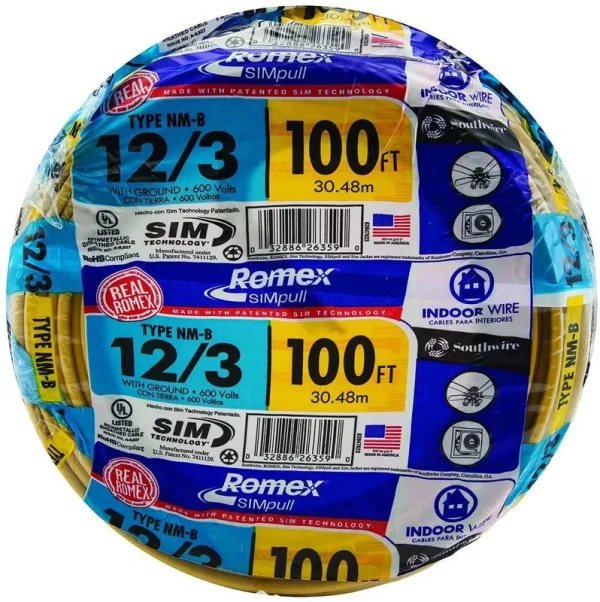 Southwire 63947628 100' 12/3 with Ground Romex Brand Simpull Residential Indoor Electrical Wire Type NM - B, Yellow