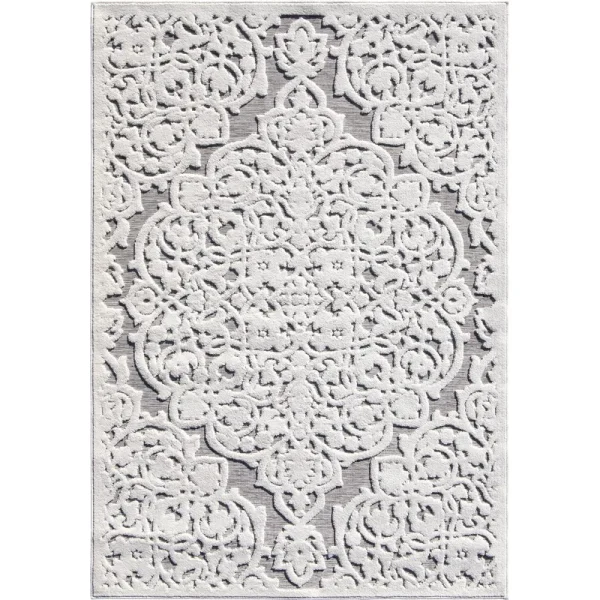 My Texas House Dahlia by Orian 5'2" x 7'6" Gray Floral Outdoor Rug