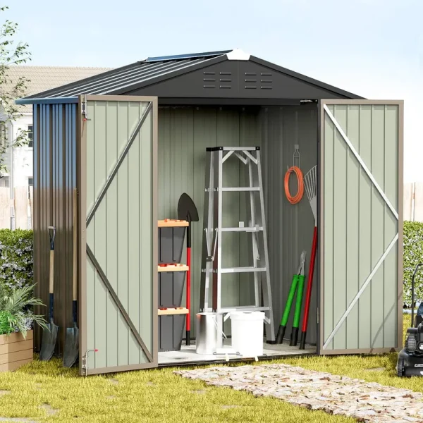 Devoko 4�G6 ft.Patio Metal Shed, Lockable Garden Shed for Outdoor Backyard Patio Storage