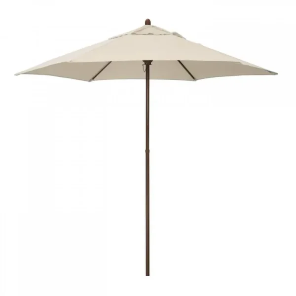 Astella 9 ft. Wood-Grain Steel Push Lift Market Patio Umbrella in Polyester Antique Beige Fabric
