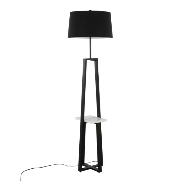 Lumisource White Marble, Black Metal, Black Linen Cosmo Shelf Floor Lamp