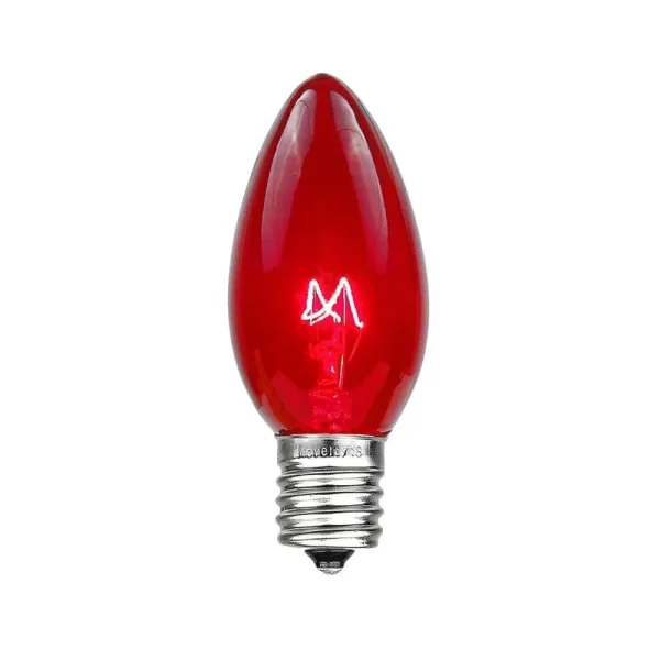 Novelty Lights 25 Pack C9 Outdoor Christmas Replacement Bulbs, Red, E17/c9 Base, 7 Watt