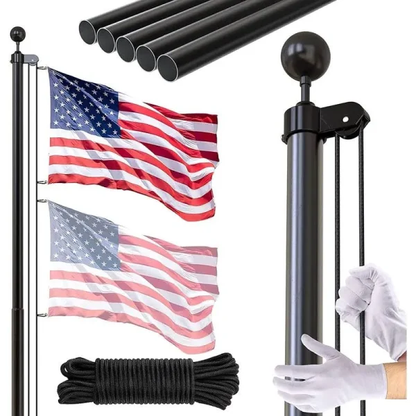 FFILY Flag Pole for Outside in Ground - 25 ft Heavy Duty Flagpole Kit for Yard - Extra Thick Outdoor Flag Poles with 3x5 American Flag for