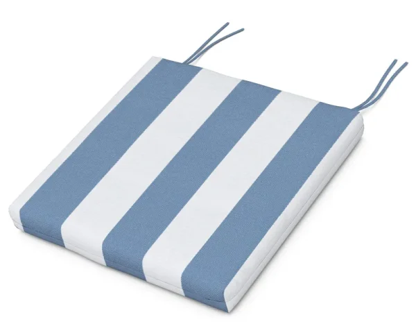 POLYWOOD Seat Cushion - 17.5"D x 20"W x 2.5"H Cabana Stripe Sky Blue