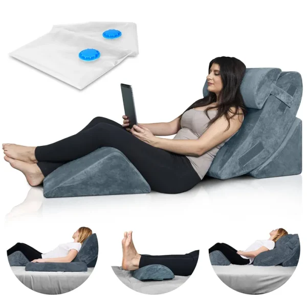 Lunix LX5 4pcs Orthopedic Bed Wedge Pillow Set, Post Surgery Memory Foam for Back, Neck and Leg Pain Relief, Sitting Pillow, Comfortable and Adjustabl