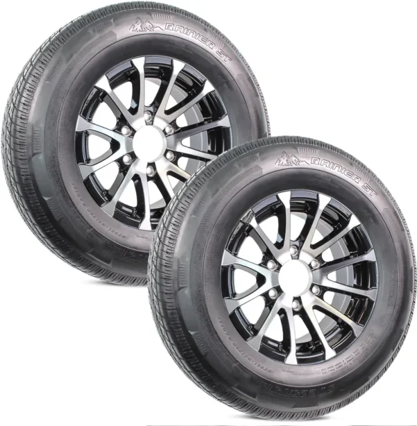 Ecustomrim 2 - Pk Radial Trailer Tire Rim ST225/75R15 Load D 6 Lug Aluminum T07 Black Wheel
