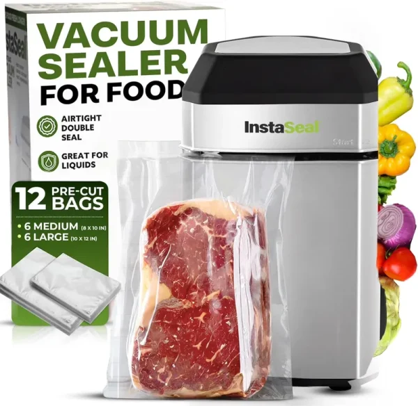 Instaseal Food Vacuum Sealer Machine, Upright Vacuum Sealer Machine Allows to Vacuum Seal Liquids, Food Sealer, Keeps Food Fresh Longer As Seen on TV Products