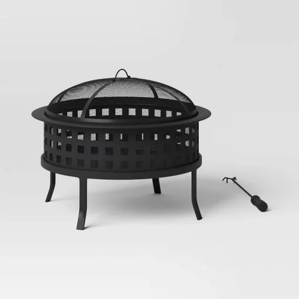 Metal Lattice Wood Burning Round Outdoor Fire Pit Black - Threshold