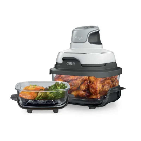 Ninja Crispi 3 - in - 1 Portable Glass Air Fryer Cooking System, 1500W, 4 - Qt & 5 - Cup Tempware Glass Containers with Storage Lids, Microwave, Freezer & Dishwasher Safe, White, FN100WH