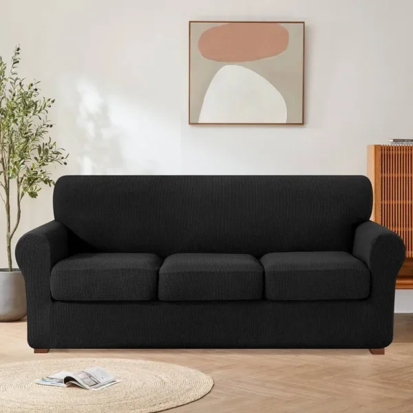 Individual Stretch Box Cushion Sofa Slipcover Winston Porter Fabric Black