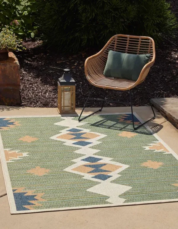 Baja Outdoor 4x6 Green Southwestern, Geometric Area Rug Indoor Outdoor Rug