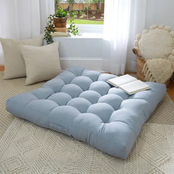 Humble + Haute Large Solid Square Tufted Floor Pillow with Handle - 40 in x 40 in x 5 - Silver