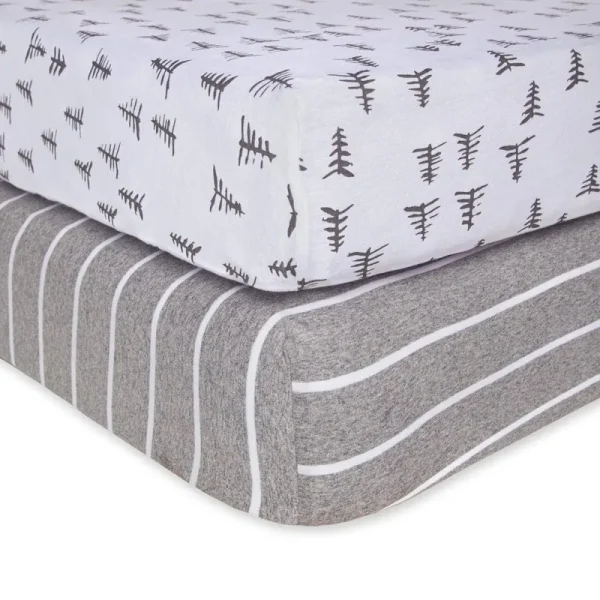 Burt's Bees Baby - Pine Forest & Stripe Organic Cotton BEESNUG Fitted Crib Sheet 2 Pack