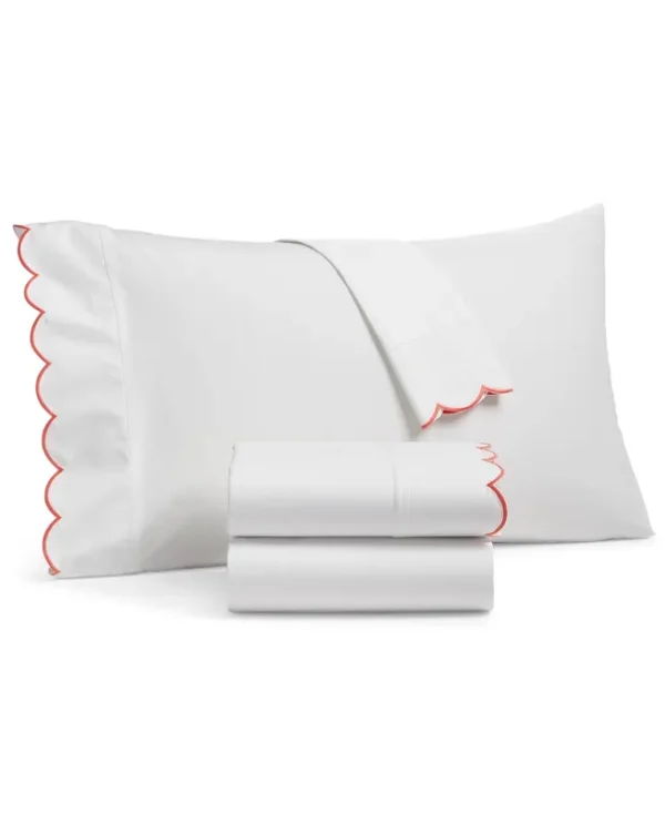Martha Stewart Collection Scalloped Egyptian Cotton Percale 400 Thread Count 4 Pc. Sheet Set California King Created for Macy'