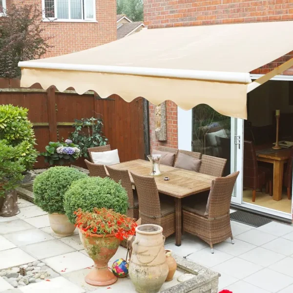 Xtremepowerus 10'x8' Manual Retractable Patio Awning Outdoor Sun Shade Canopy, Tan