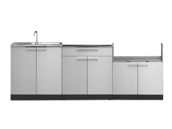 Newage Products Outdoor Kitchen Stainless Steel 3 Piece Cabinet Set with Sink, Bar and Grill Cabinet