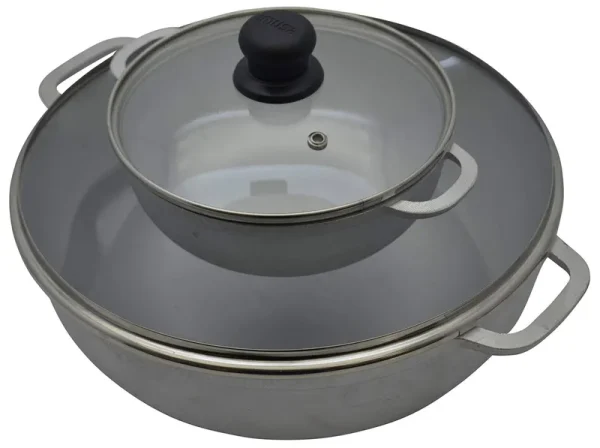 IMUSA 2 Piece Cast Aluminum Caldero Set with Glass Lid, Silver