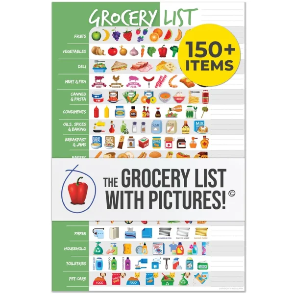 Visual Grocery List Magnet Pad for Fridge - Icon Shopping List Magnetic Pad for Refrigerator - 6 x 9 Inches - 50 Tear-Off Sheets - Weekly Planner Memo