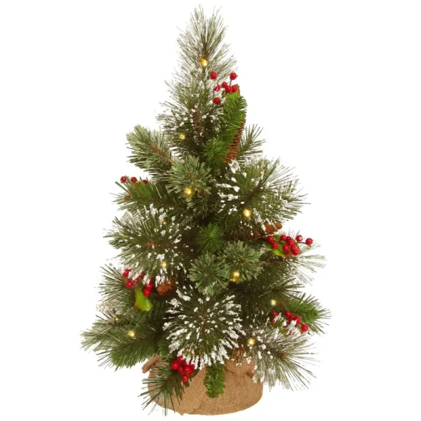 National Tree Company Pre-Lit Artificial Wintry Pine Christmas Tree, Green, 18"