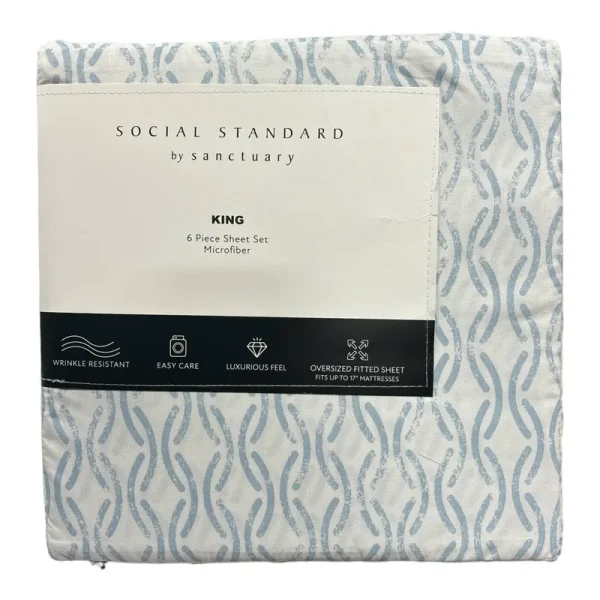 Social Standard by Sanctuary 6 Piece Sheet Set, Blue Lines, King, Size: One Size