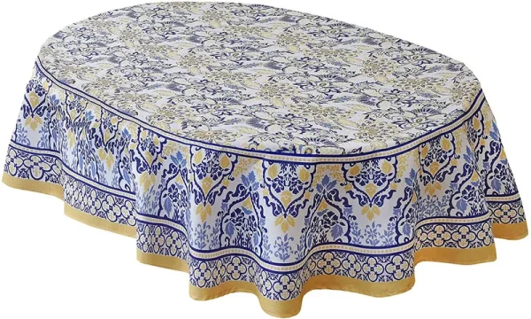 Provence Allure Floral Bordered Country French Fabric Tablecloth by Home Bargains Plus, Indoor Outdoor, Stain and Water Resistant 60 inch x 84 inch