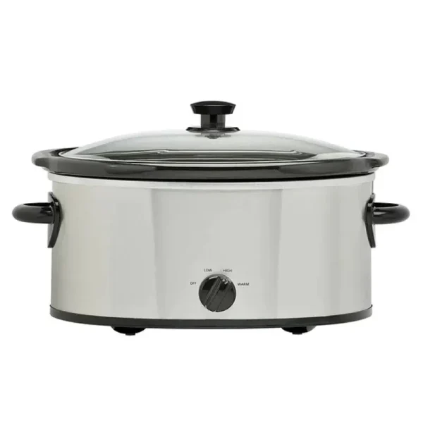 Mainstays MS54100112168S 6 Quart Oval Slow Cooker, Stainless Steel Finish, Glass Lid