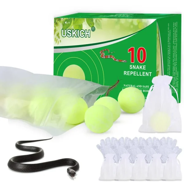 USKICH 10 Pack Snake Away Repellent, Snake Repellent Balls for Repelling Snakes Rats and Other Pests, for Yard Lawn Garden Camping Fishing, Natural