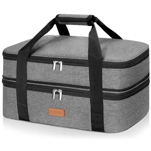 LHZK Double Decker Insulated Casserole Carrier for Hot or Cold Food, Expandable Hot Food Carrier, Lasagna Holder Tote for Potluck Parties, Picnic,