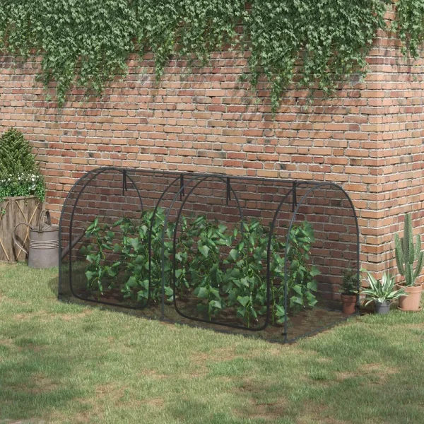 Outsunny 8 x 4ft Crop Cage with Two Zippered Doors, Storage Bag and Ground Stakes, Plant Protection Tent, Black