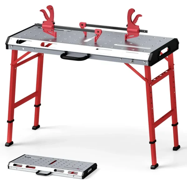 42" x 21" Portable Folding Welding Table, 1000 LBS Capacity Height Adjustable Weld Workbench with 2 Bar Clamps, 8 Tool Slots, Carrying Handle