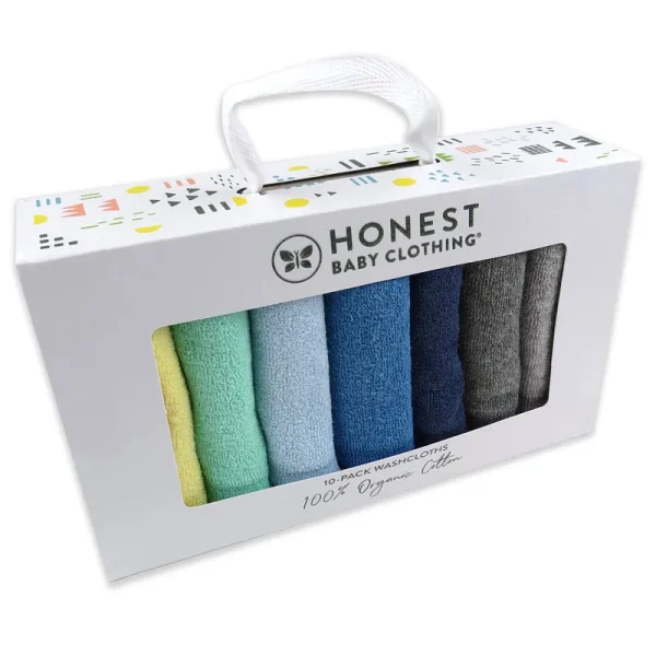 HonestBaby 10-Pack Organic Cotton Baby-Terry Wash Cloths, Rainbow Blues, One Size