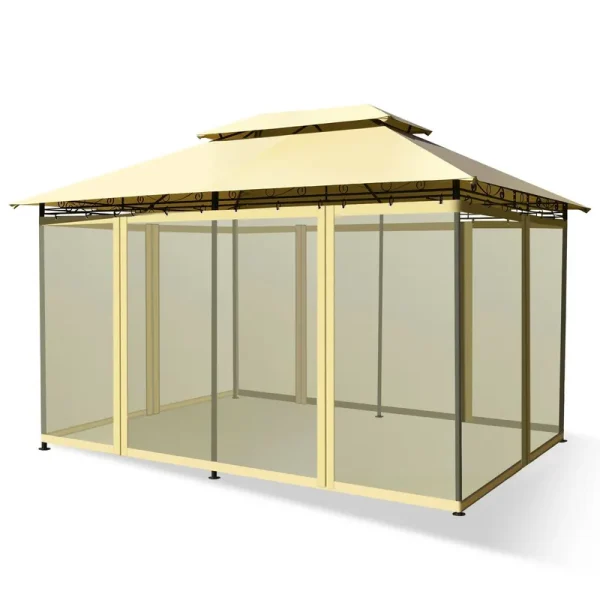 Costway 2-Tier 10'x13' Steel Gazebo Canopy Tent Shelter Patio Garden Outdoor Netting - Beige