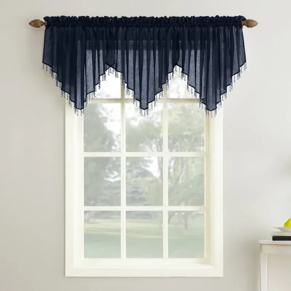 NO. 918 Erica Crushed Voile Rod Pocket Ascot Valance Curtain, Navy