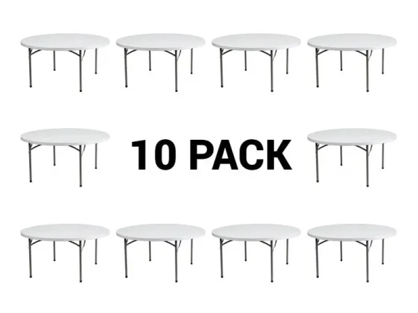 (10 PACK) 60'' Round Plastic Folding Table - Heavy Duty Banquet Table